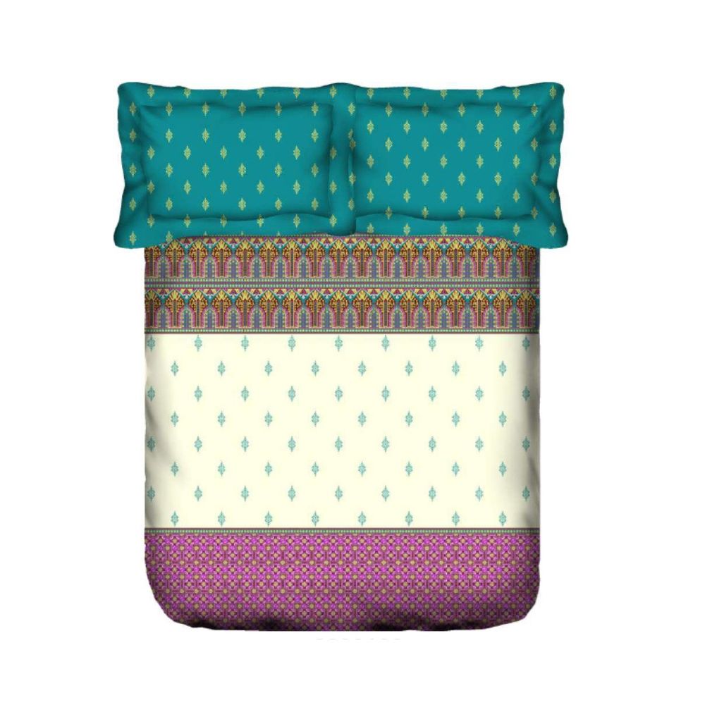 STELLAR SUPER SOFT COTTON PRINTED PASTEL BLUE GEOMETRIC MULTICOLOR DOUBLE  BEDSHEET