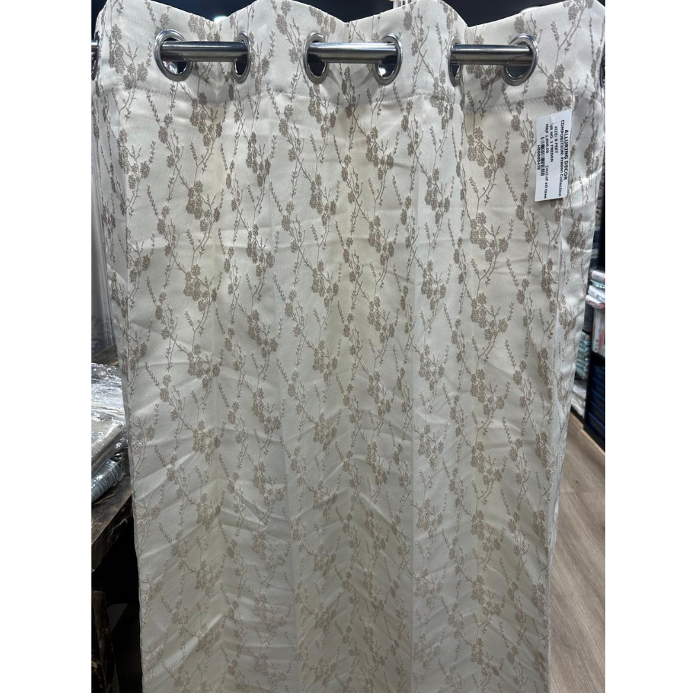 Elegant Floral Embroidered Eyelet Curtain – 100% Polyester, Premium Ready-Made Panel