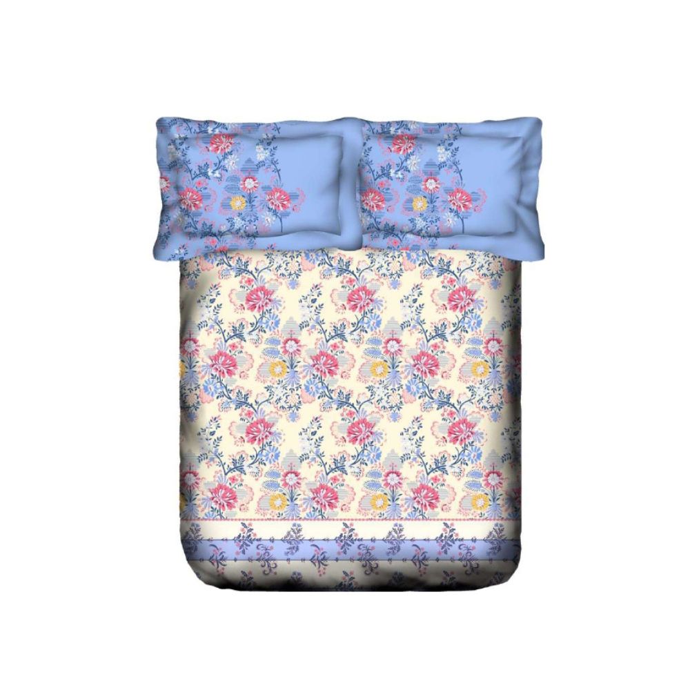 LAVENDER BLUE FLORAL SUPER SOFT PRINTED COTTON SUPER KING SIZE  BEDSHEET