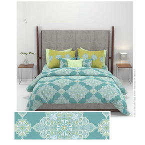 CARNIVAL GOLD JHAROKHA TEAL KING SIZE BED SHEET