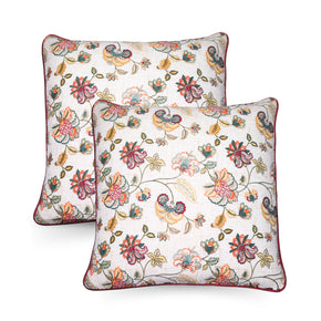 CUSHION COVER ALLURING SINGLE BASE WHITE FLOWER MULTI COLOR