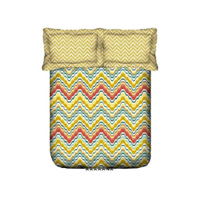 DAZZLE COTTON YELLOW RED PRINTED DOUBLE SET WITH 2 POLLOW COVER BEDSHEET