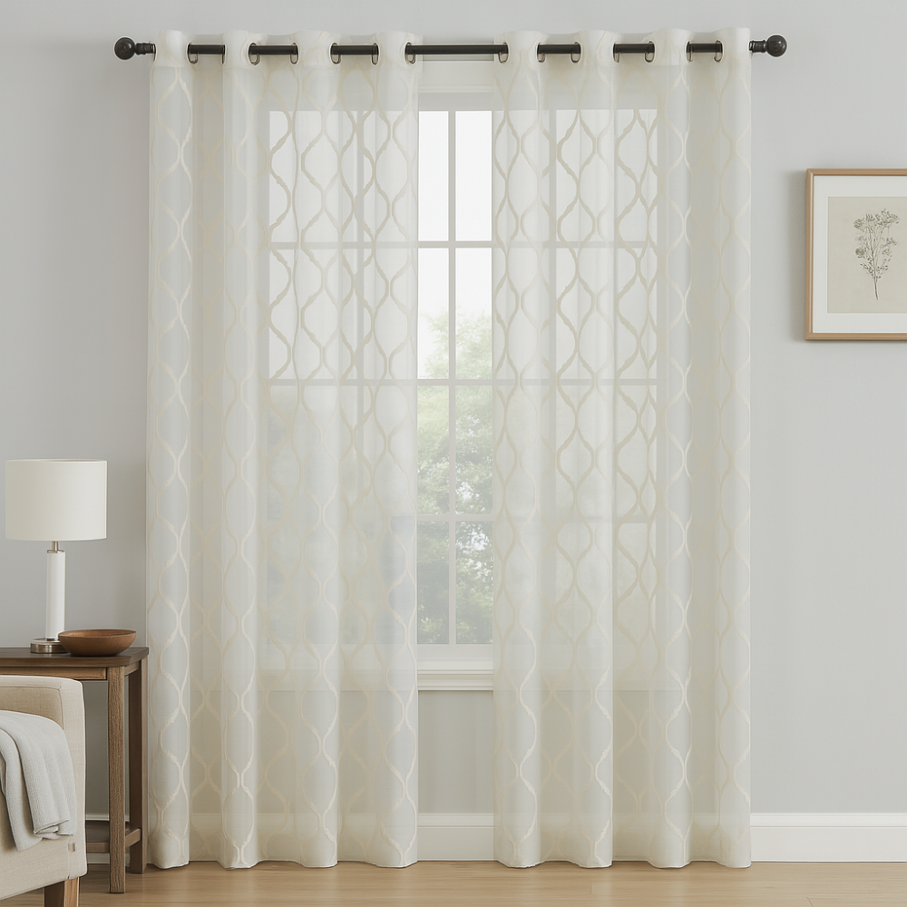 ELEGANT 32506 Geometric  Embroidery Sheer  Curtain Fabric