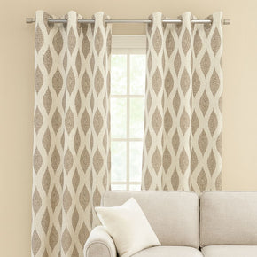 Ready-Made Classic Motif Polyester Eyelet Curtain – Beige & Brown Pattern