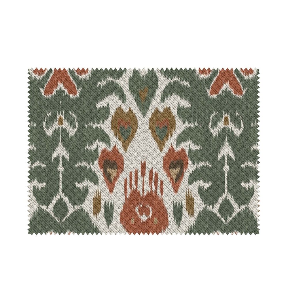 IKAT-II GEOMETRIC GREEN RED  UPHOLSTERY AND CUSHION COVER  FABRICS