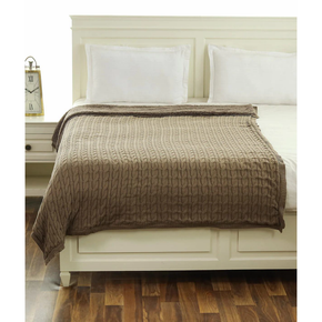 Snake Cable Single Bed Size Knitted Sherpa Blanket Warm Grey