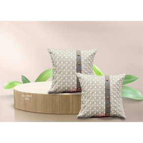 Texured Cotton Cushion Cover With Wooden Button Conceal Zip GEOMETRIC LIGHT GRAY