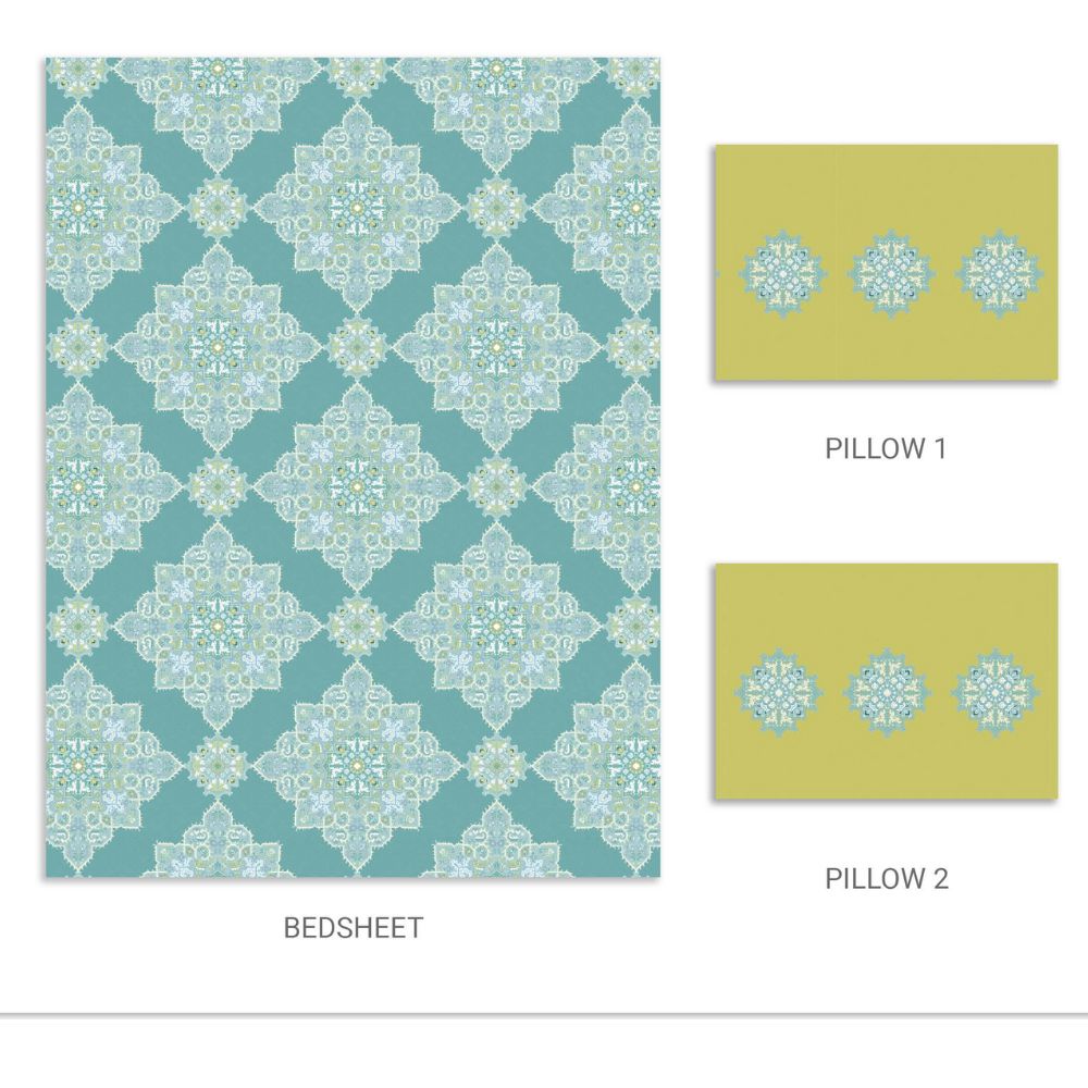 CARNIVAL GOLD JHAROKHA TEAL KING SIZE BED SHEET