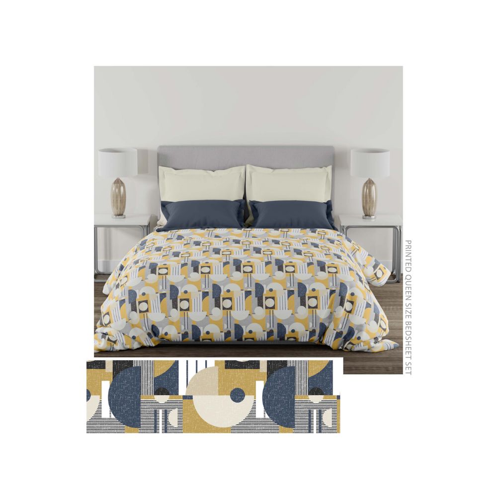 GROVE MUSTARD COTTON  QUEEN SIZE BED SHEET