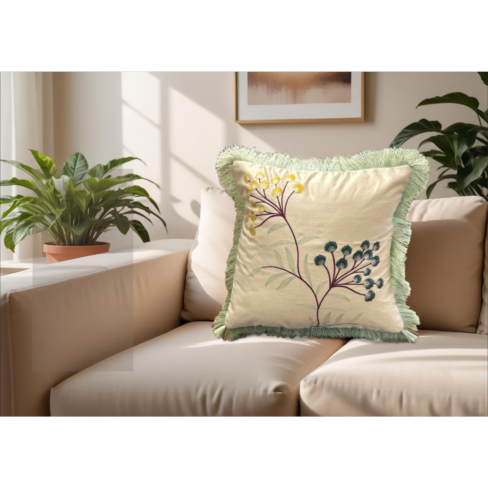 Embroidered Designer Cushion Cover.  Satin Back Lining FLAP ZIP