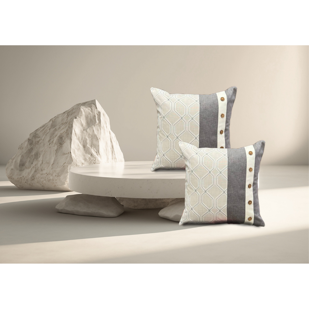 Texured Cotton Cushion Cover With Wooden Button Conceal Zip GEOEMTRIC A