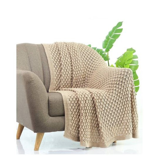 Popcorn Knit Knitted AC Throw Blanket LINEN