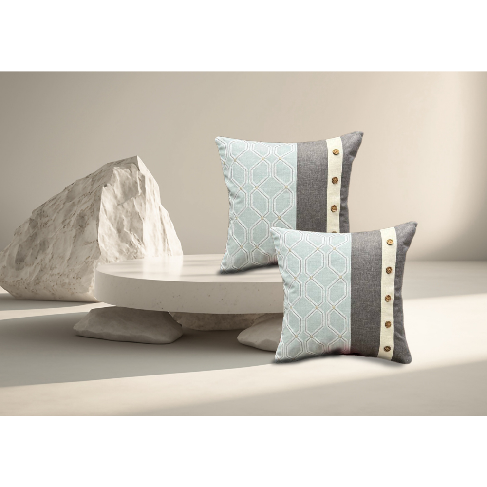 Texured Cotton Cushion Cover With Wooden Button Conceal Zip GEOEMTRIC B