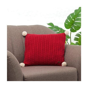 Cable Pom-Pom- Cushion cover Red Natural 40cm X 40cm (16" x 16)