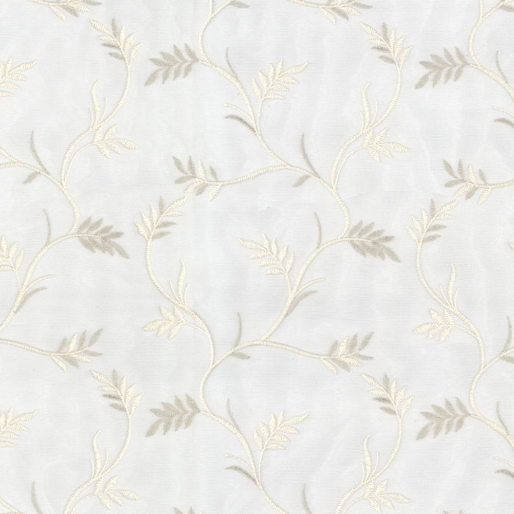 ELEGANT 32513  EMBROIDERY POLYESTER LEAF WHITE DESIGN SHEER CURTAIN FABRIC