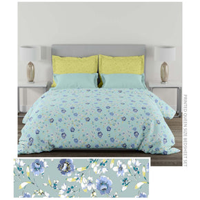 PEONY YELLOW  LIGHT BLUE COTTON QUEEN SIZE  BEDSHEET