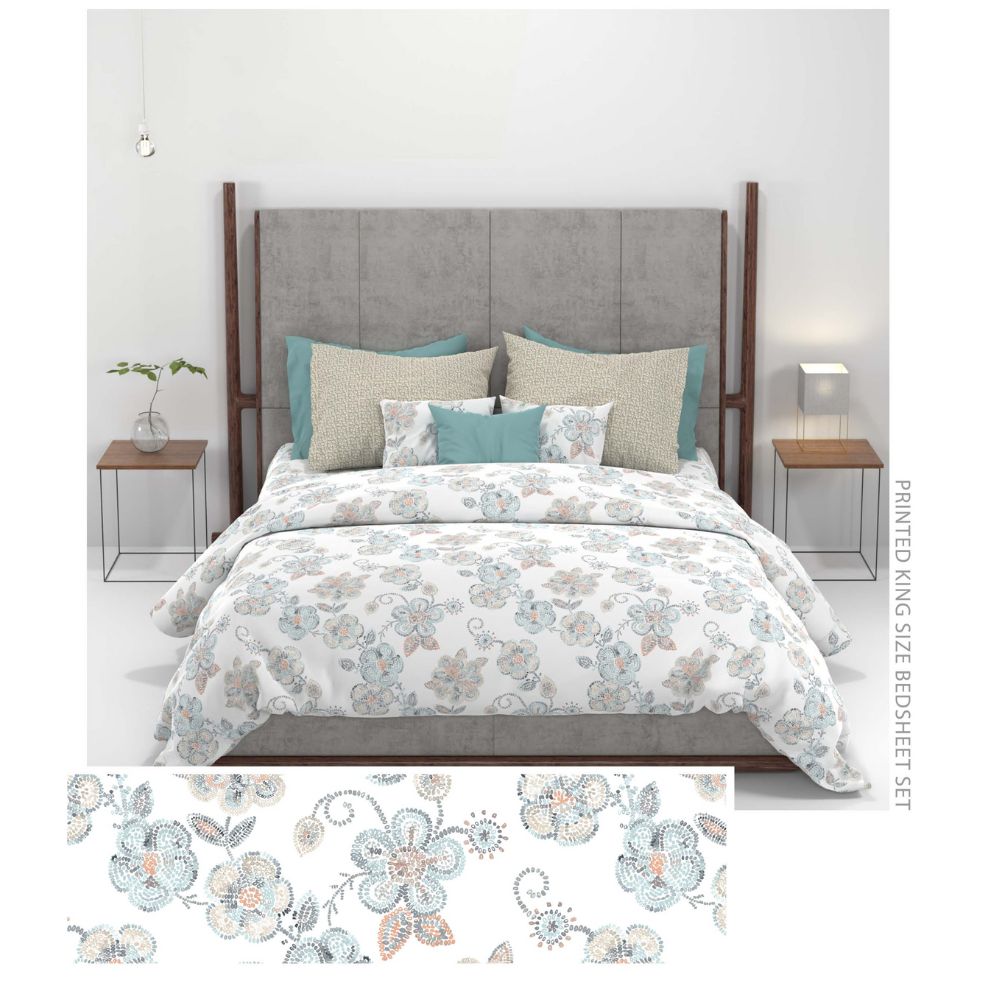 CARNIVAL GOLD PHOOL GREY KING SIZE BED SHEET