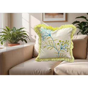 Embroidered Designer Cushion Cover.  Satin Back Lining FLAP ZIP  LIGHT GREEN