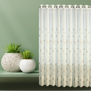 READY MADE EMBROIDED BEIGE & LIGHT BROWN SHEER CURTAIN