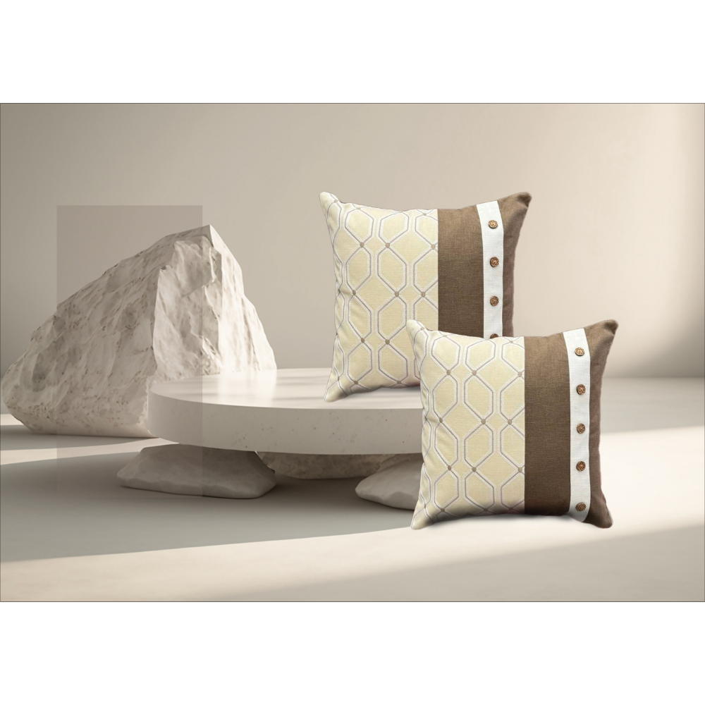 Texured Cotton Cushion Cover With Wooden Button Conceal Zip GEOEMTRIC D