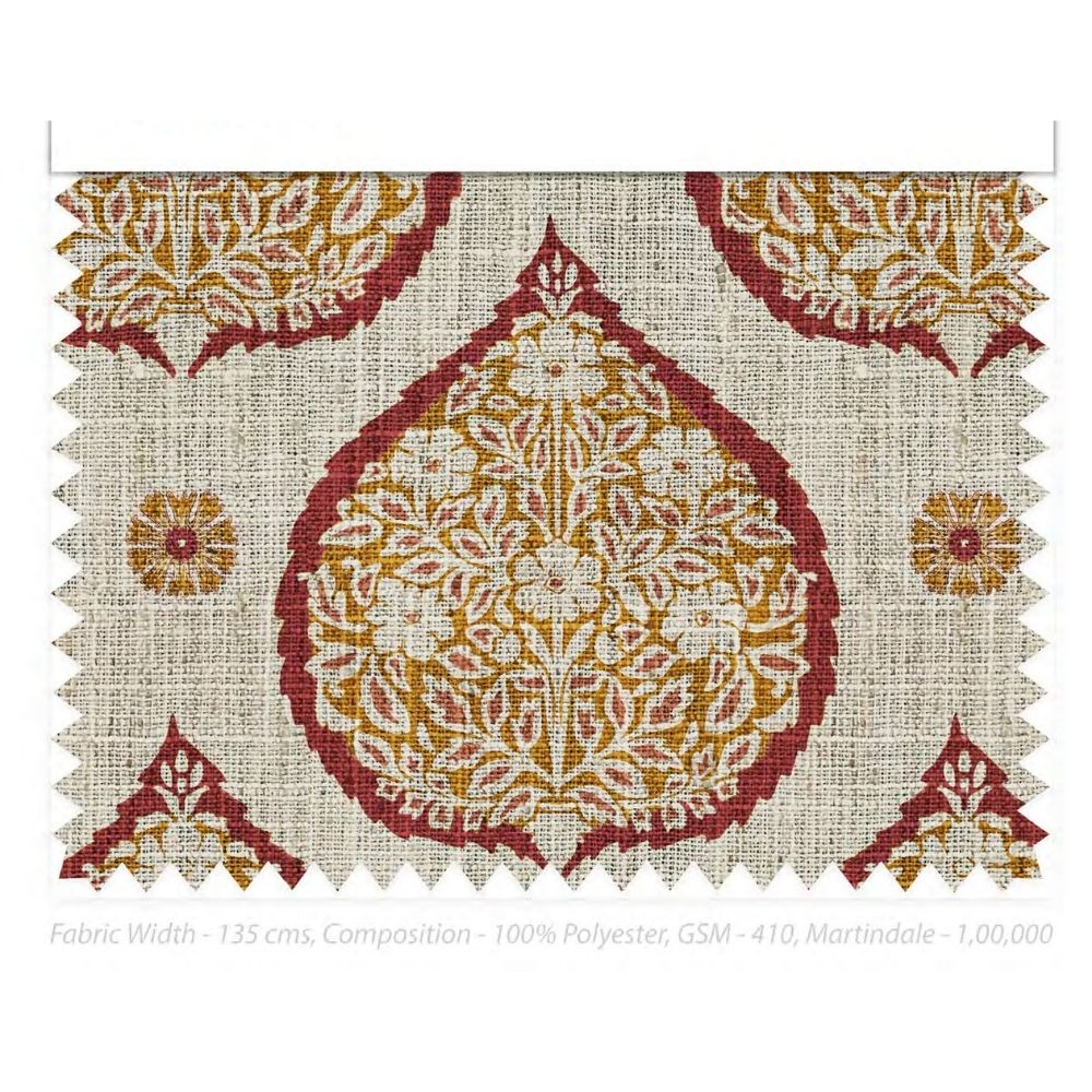 JAIPUR PRINTED  RED BORDER LEAF BLINDS FABRICS