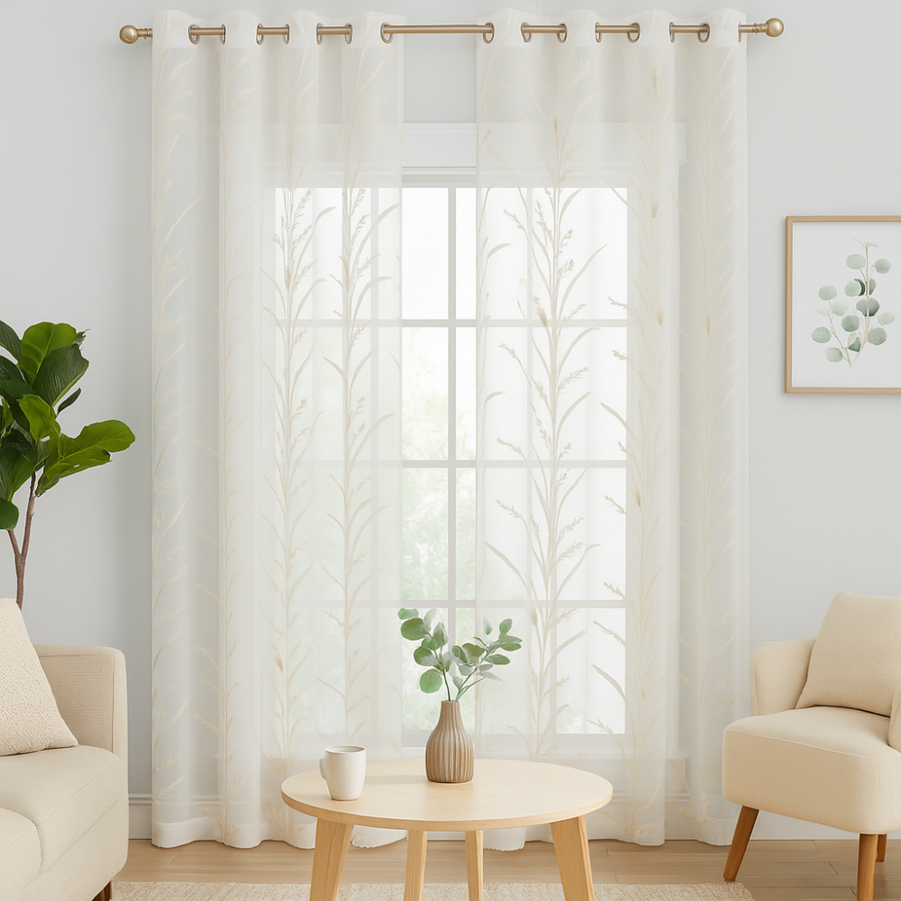ELEGANT 32501 harvest grain Embroidery Sheer  Curtain Fabric