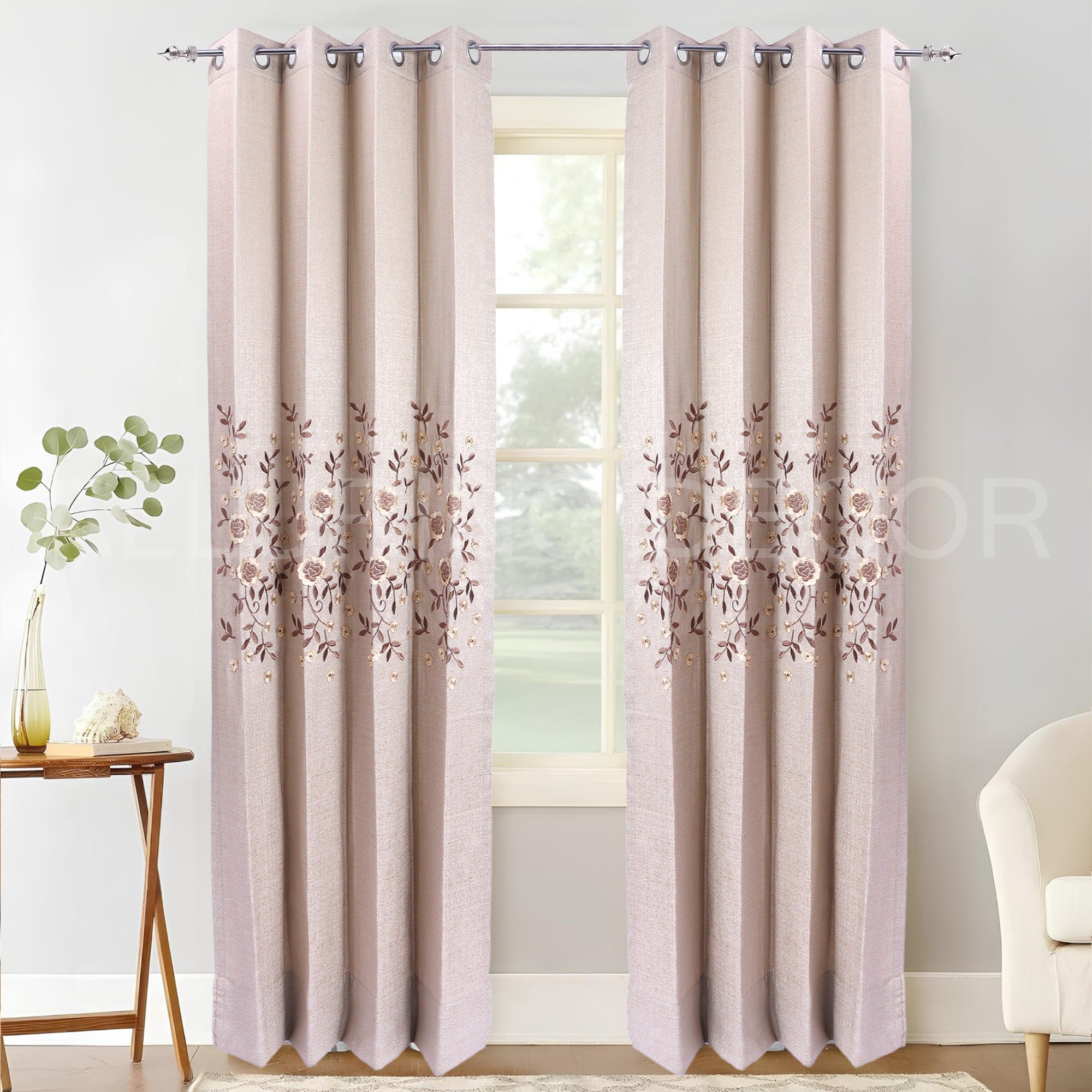 APIC FLOWER EMBROIDED  EYELET CURTAIN FOR LIVING ROOM AND BEDROOM