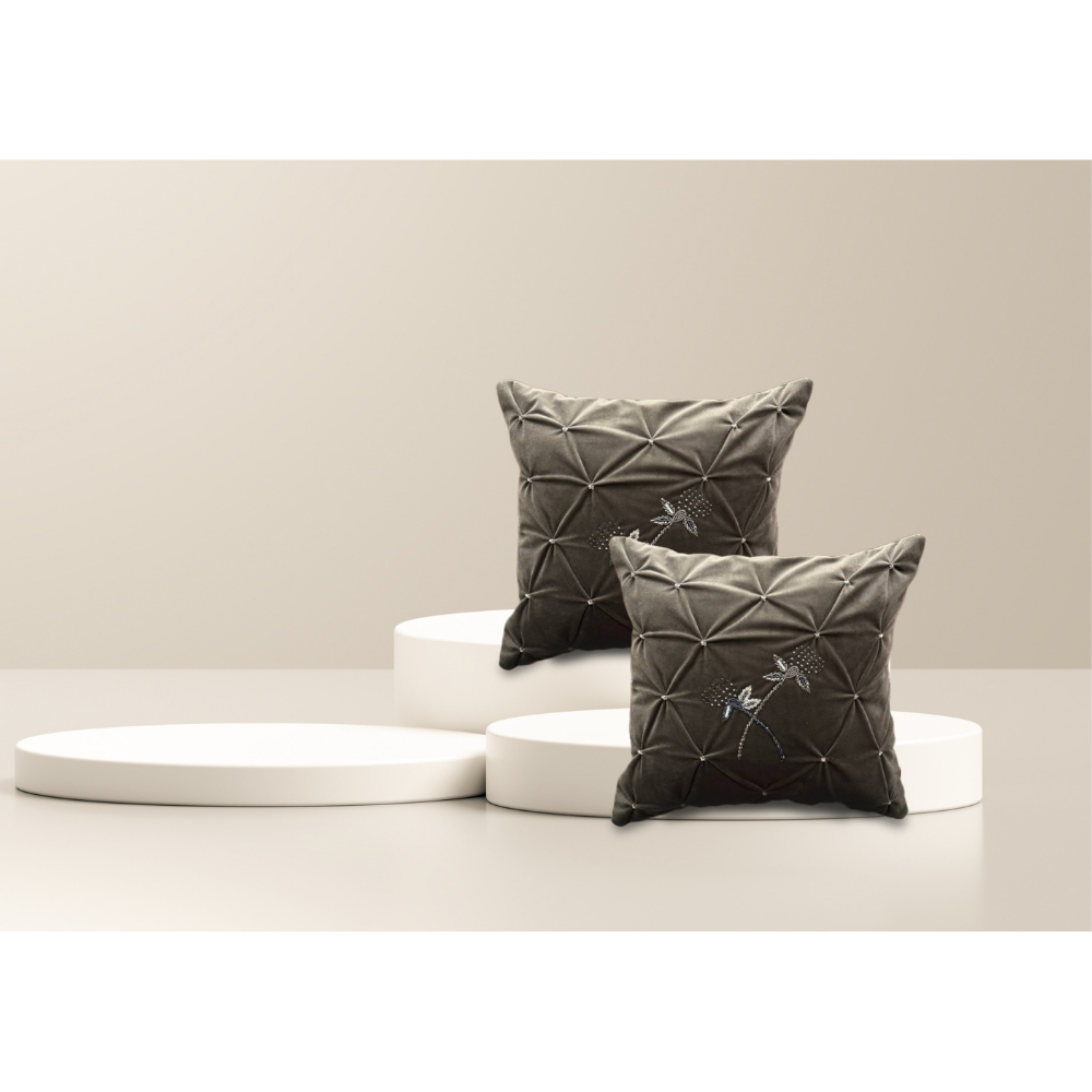 Hand Embroidered Cushion Cover Flap Zip gray