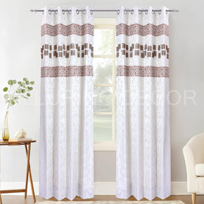 PATCH WORK EMBROIDED BEIGE EYELET CURTAIN  FOR LIVING ROOM & BEDROOM