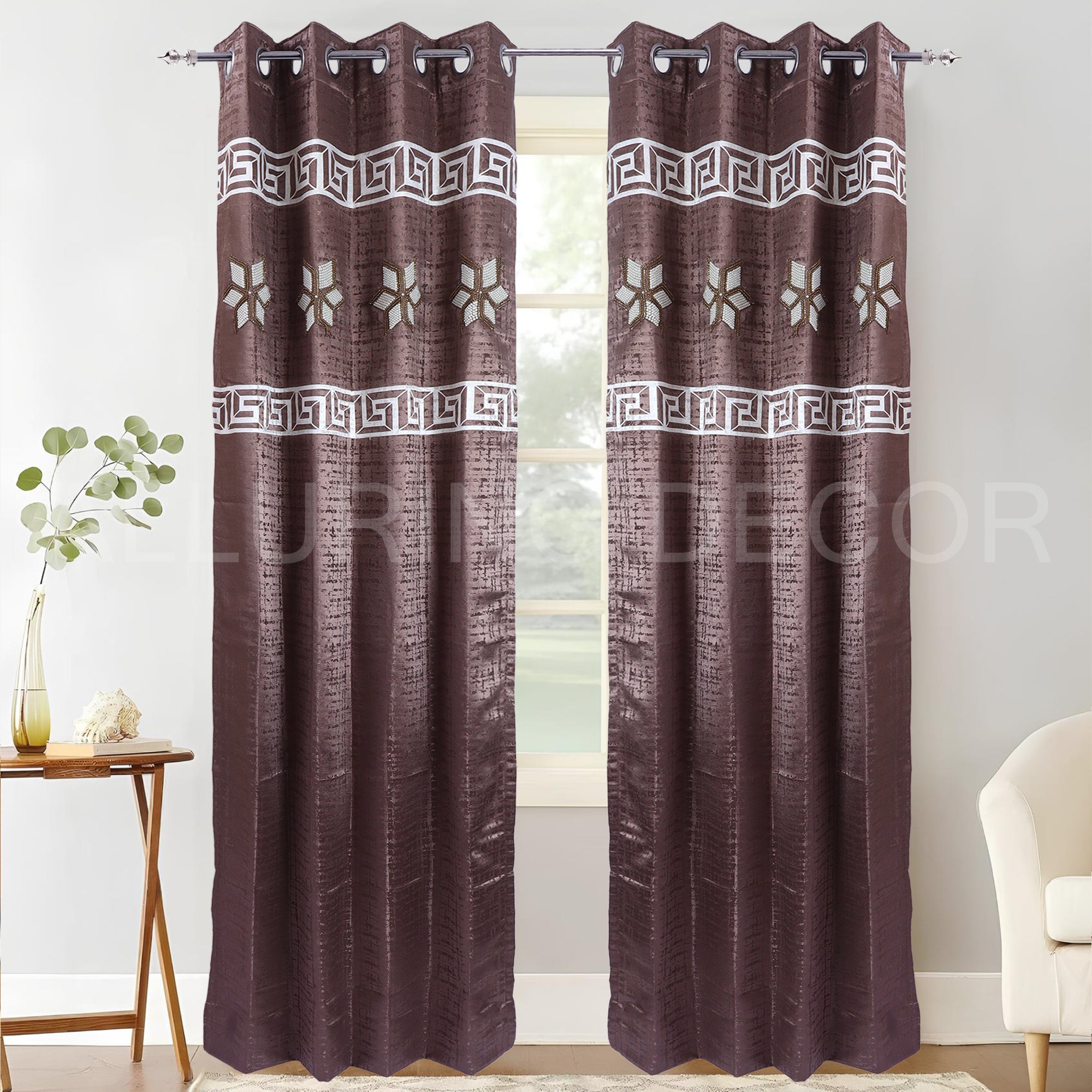 ELEGANT FANCY EMBROIDED EYELET CURTAIN FOR LIVING ROOM & BEDROOM