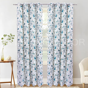 ELEGANT PRINTED FLOWER LEAF WHITE BLUE  CURTAIN FOR BEDROOM & LIVING ROOM