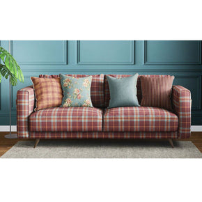 COUNTRY RED ORANGE WHITE CHECKS SOFA FABRICS