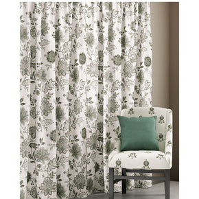 CELINA GREY FLOWERING PRINTED BASE WHITE  COTTON CURTAIN  FABRICS