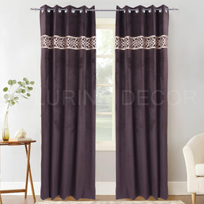 PATCH WORK DARK BROWN EYELET CURTAIN FOR LIVING ROOM & BEDROOM