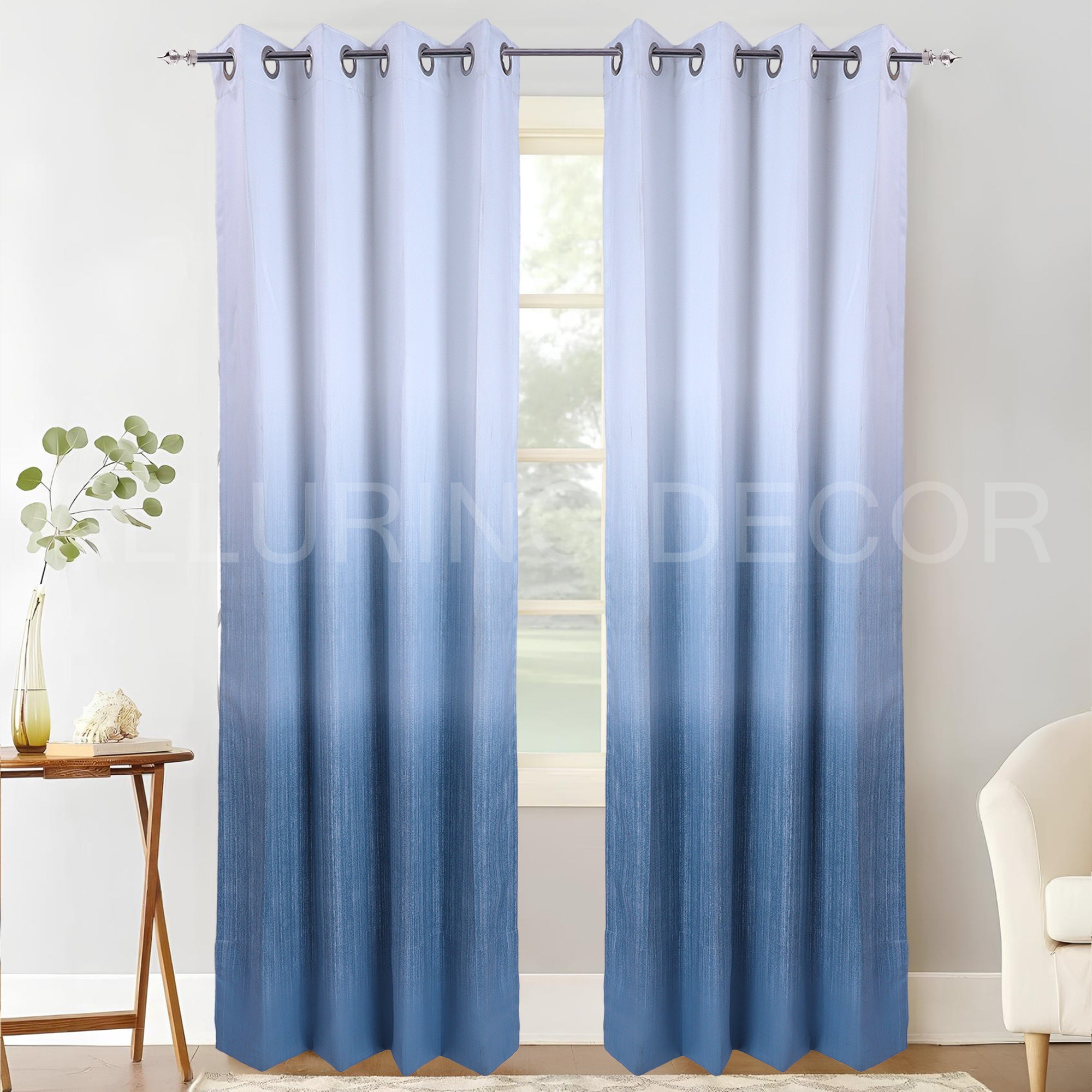 BRUSH & PAINT OMBRE BLUE EYELET CURTAIN FOR LIVING ROOM & REDROOM