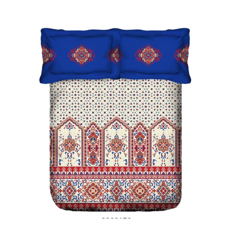 STELLAR  GEOMETRIC SUPER SOFT PRINTED COTTON BLUE DOUBLE BEDSHEET