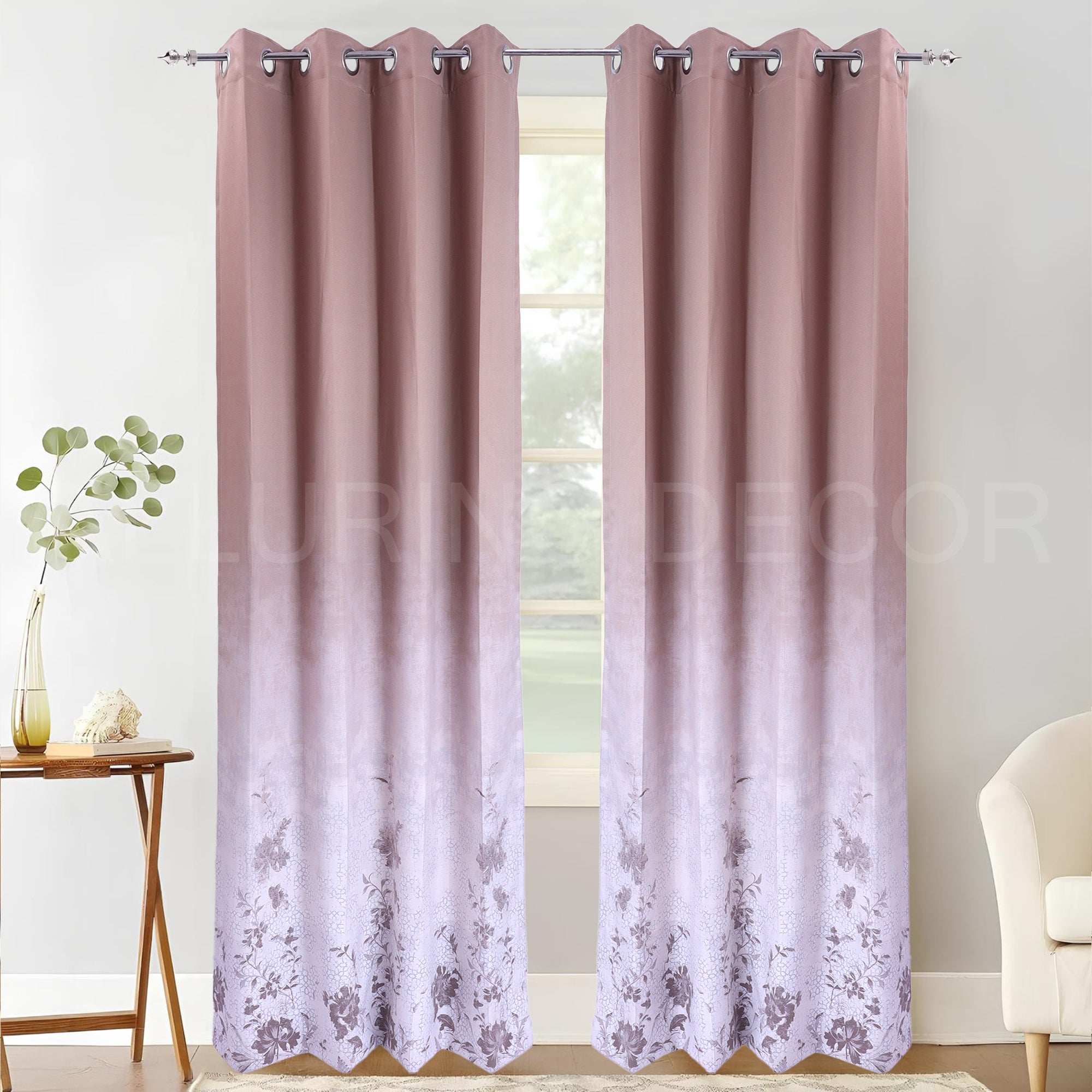 BRUSH & PAINT OMBRE FLOWER CAMEL EYELET CURTAIN FOR LIVING ROOM