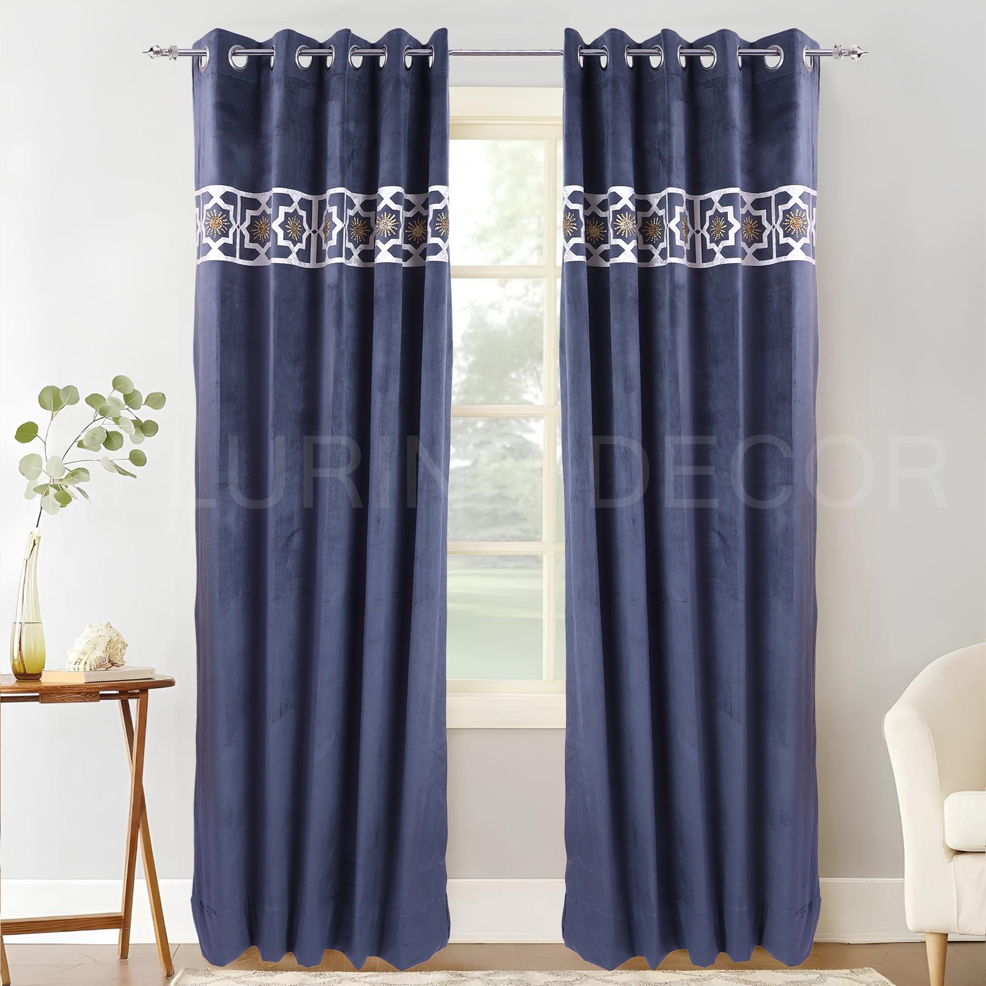 PATCH WITH SEQUENCE  EYELET VELVET  CURTAIN FOR LIVING ROOM & BED ROOM