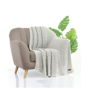 Popcorn Knit Knitted AC Throw Blanket Vanilla Grey Mel.