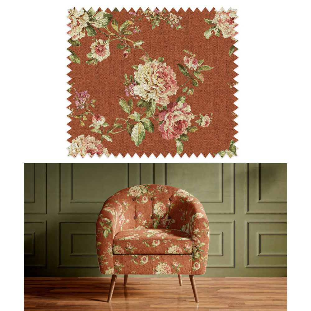 COUNTRY BROWN BASE RED FLOWER FABRICS GA 160