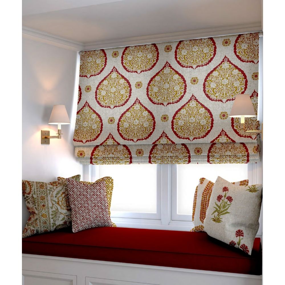 JAIPUR PRINTED  RED BORDER LEAF BLINDS FABRICS