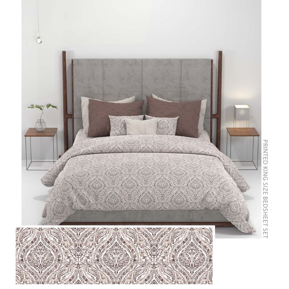 CARNIVAL GOLD SYAHI BROWN KING SIZE BED SHEET