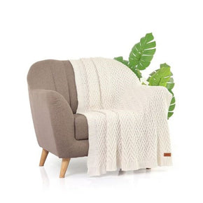 Chevron Knitted AC Throw Blanket Ivory