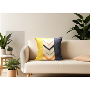 Embroidered Cushion Cover  Flap Zip Satin Back Lining YELLOW ZIGZAG