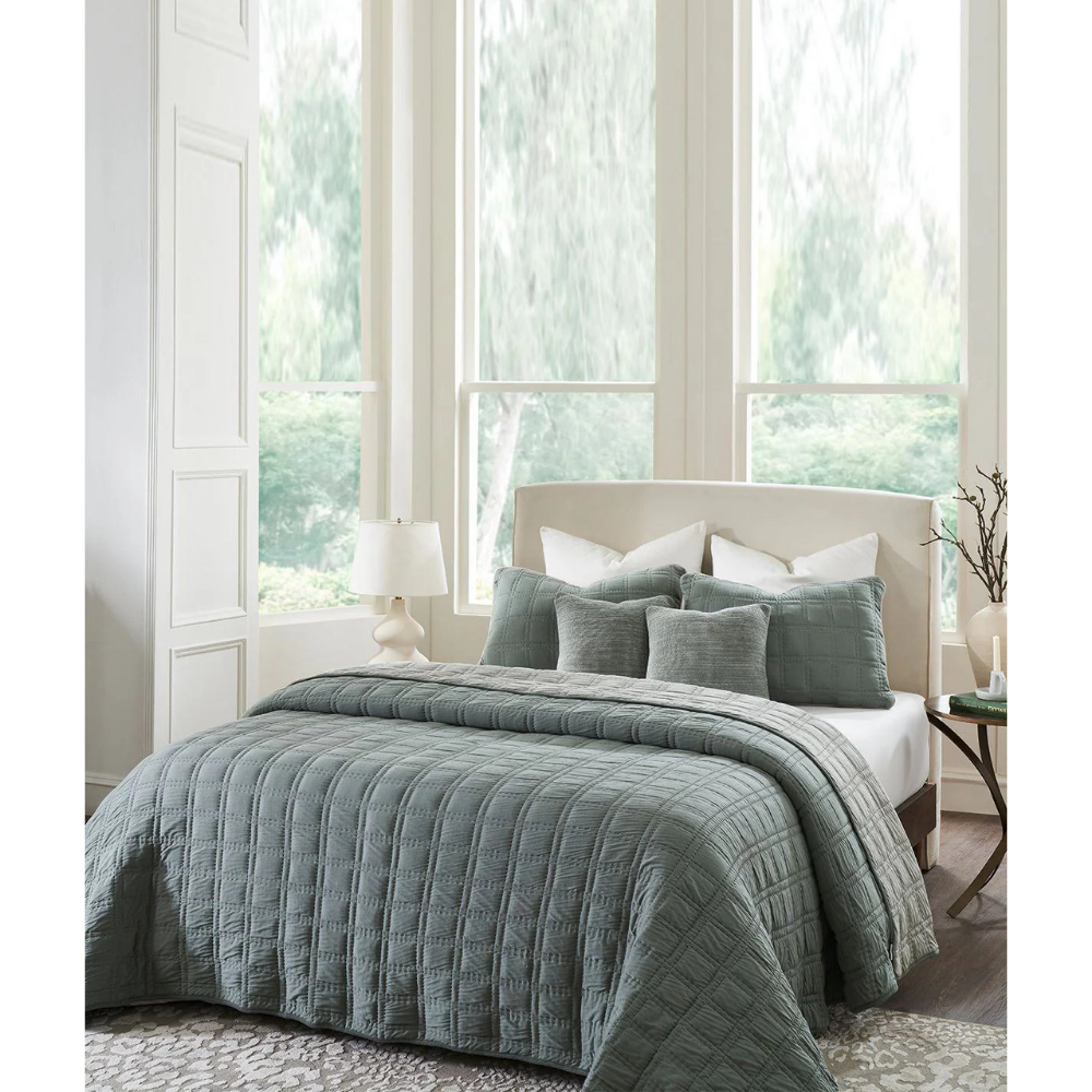 Miraya King Size Bed Cover & 2 Pillow Covers With 2 Cushion Covers in Bag Packaging (Set Of 6)Ryegrass