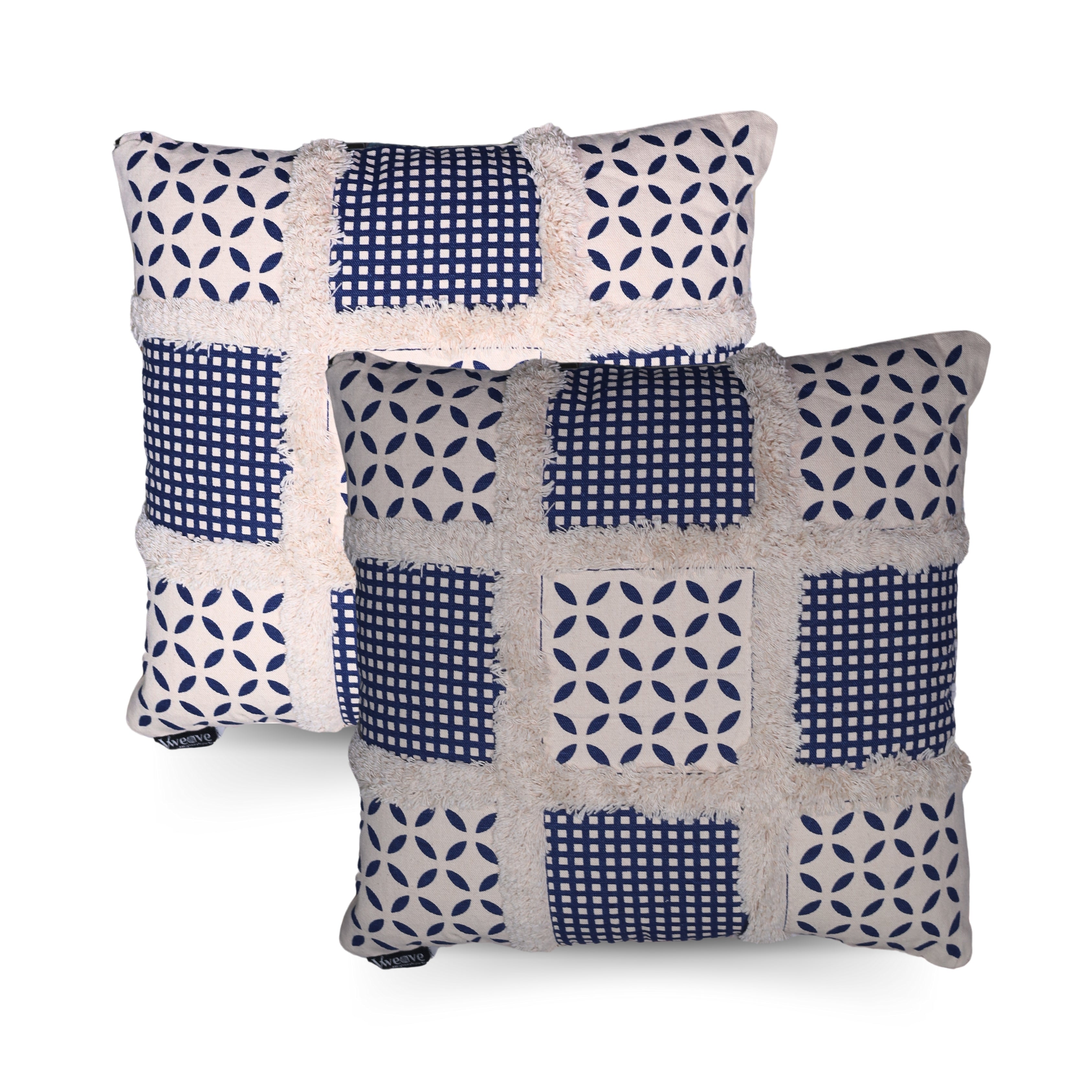 COTTON CHECK EMB BLUE  CUSHION COVER