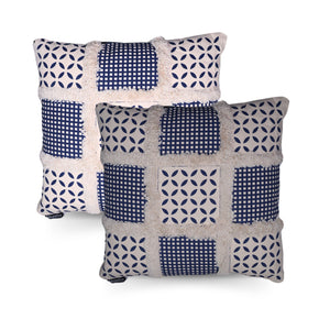 COTTON CHECK EMB BLUE CUSHION COVER