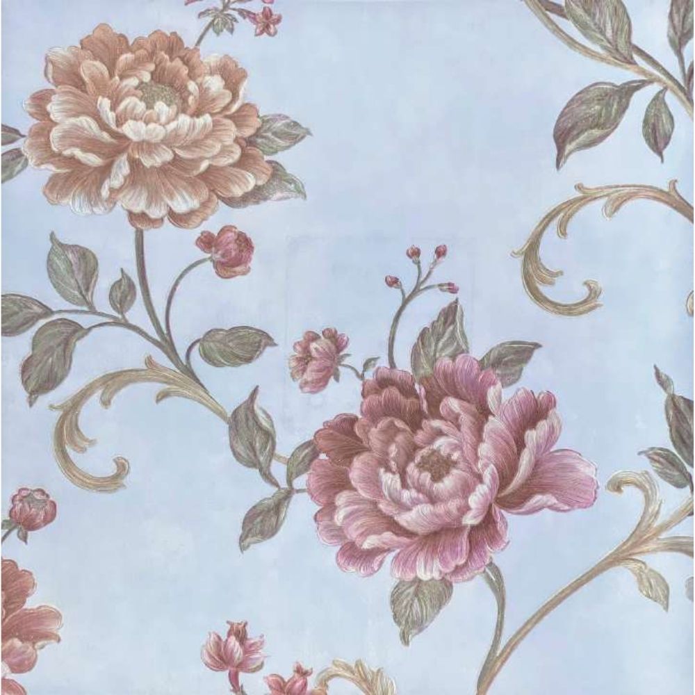HOME  DECOR BASE LIGHT BLUE CHECK RED FLOWER MONACO WALLPAPERS