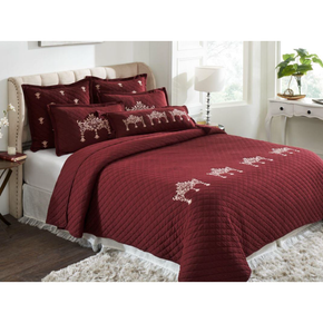 Tiara King Size Bed Cover & 2 Pillow Covers With 2 Cushion Covers 1 Oblong Cushion with filler in Box Packaging (Set Of 7) MAROON
