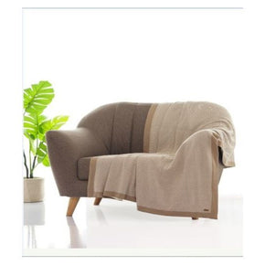 Herring Bone Knitted AC Throw Blanket Stone & Natural